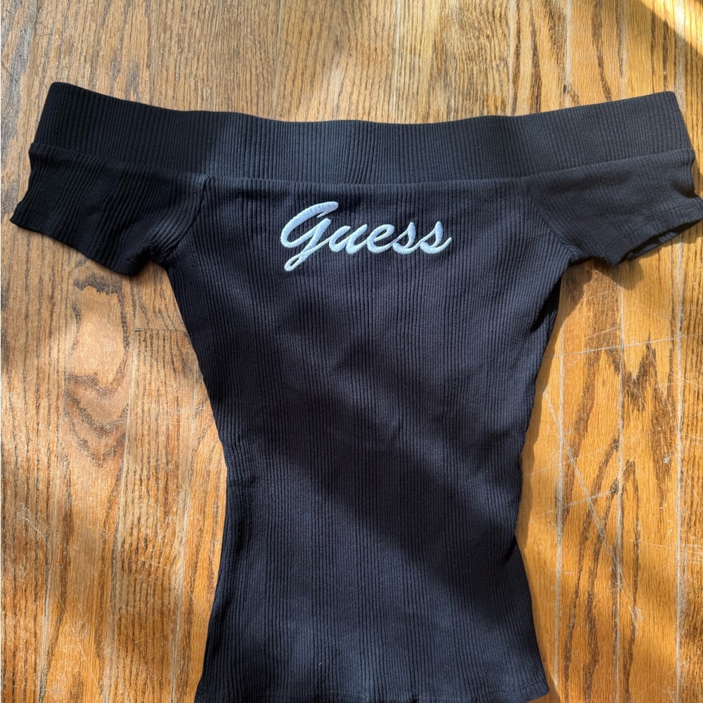 Y2K Guess Black Ribbed Off-Shoulder Top - size S